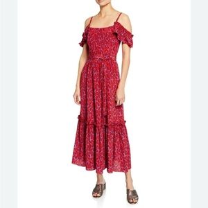 Derek Lam 10‎ Crosby Off Shoulder Tiered Silk Blend Cami Dress Red Ruffles Sz 0